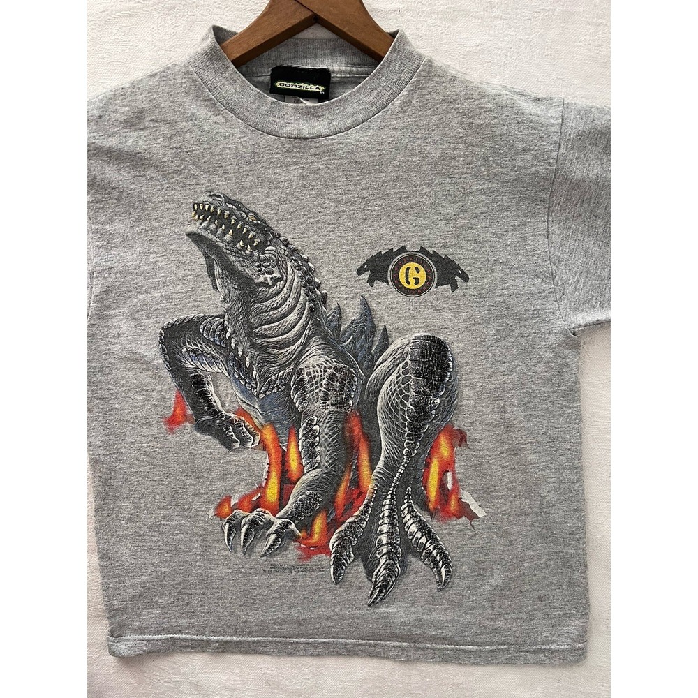 Vintage 1998 Godzilla Movie Promo T Shirt Film KIDS YOUTH Medium Gray 18" ptp
